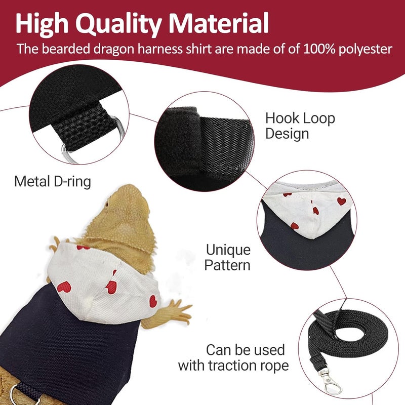 hokable Bearded Dragon Lizard Hoodie Leash Suit Reptile pet Outdoor Chest Harness Chameleon Squirrel Leash Hooded Clothes Suitable for Bearded Dragon Lizard Reptiles（White hat） - Image 3
